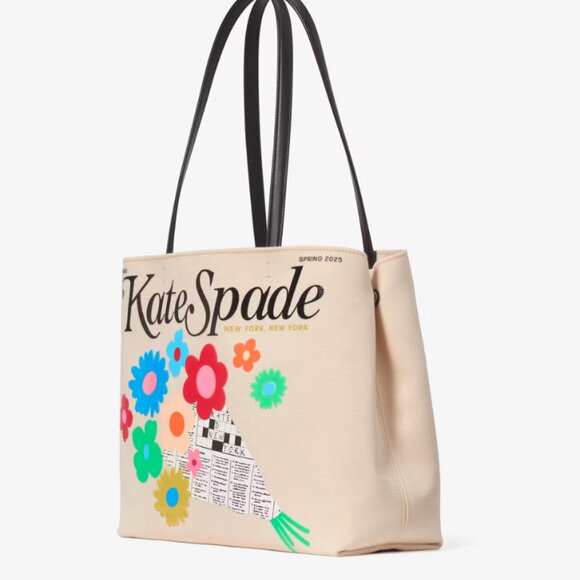 Kate Spade New York Fresh Picks Canvas Tote - Flowers Puzzle Cute - Picture 3 of 8